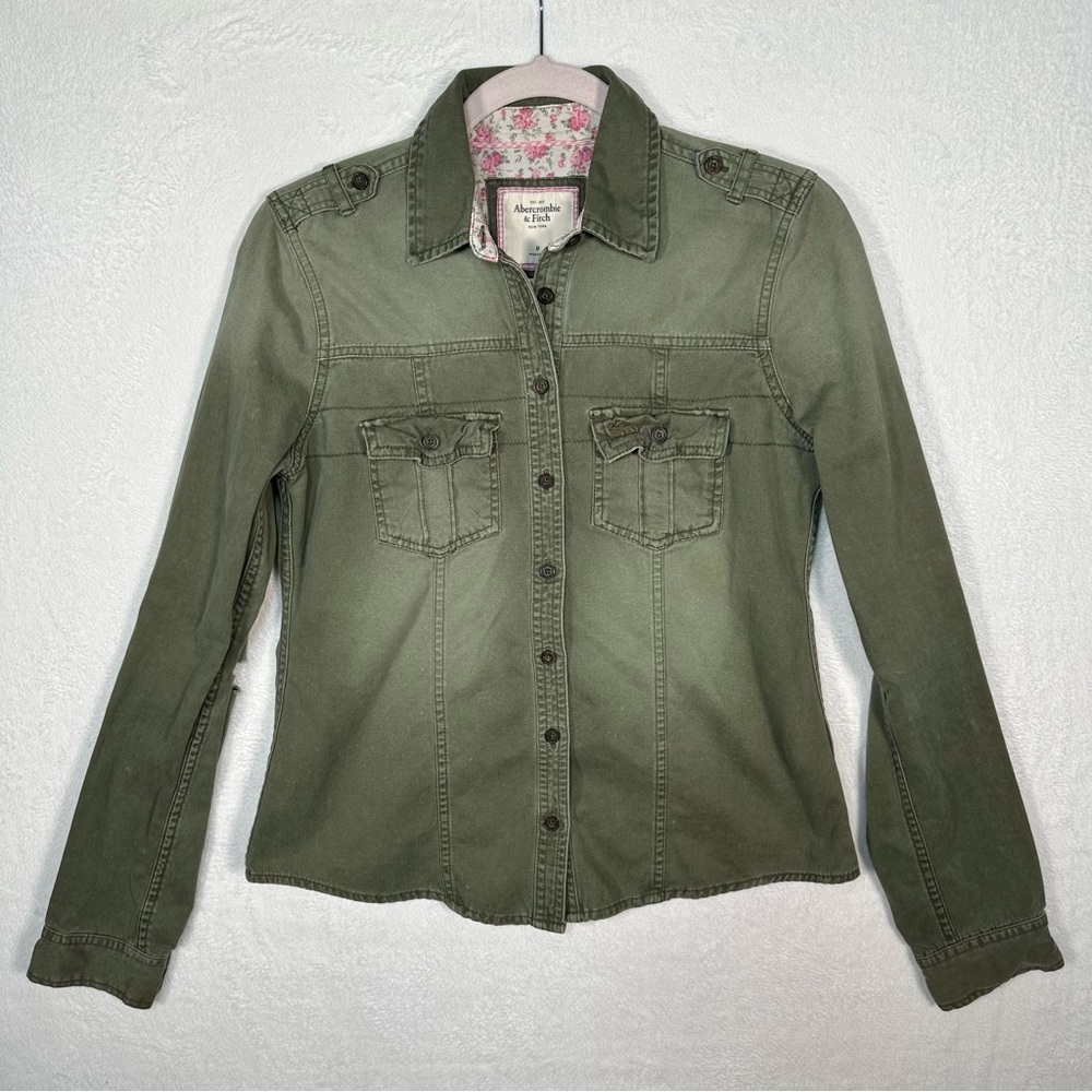 Abercrombie & Fitch Shirt Womens Sz M Green Military Utility Shacket Y2K Style‎
